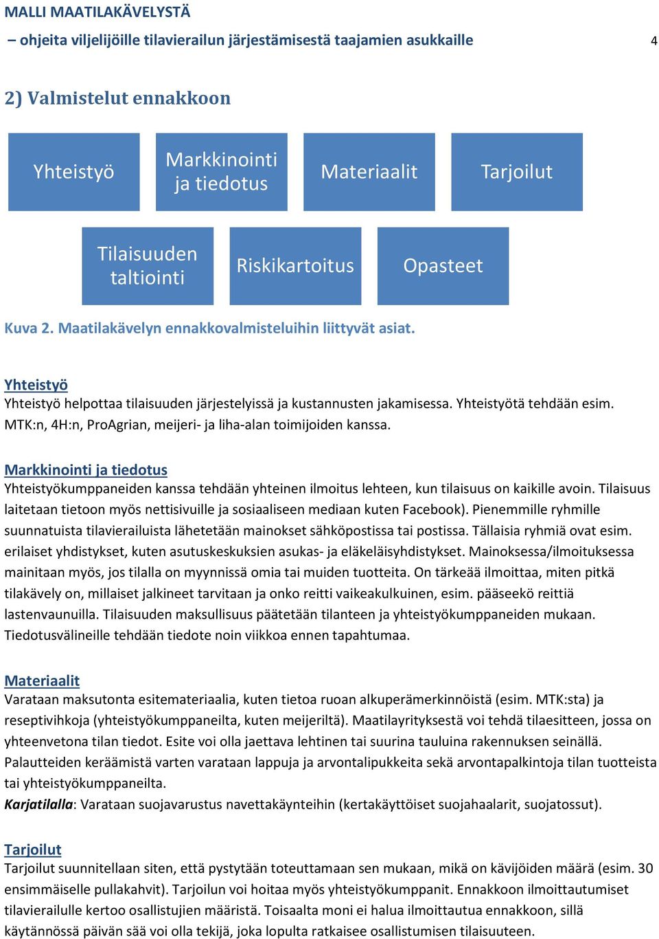 MTK:n, 4H:n, ProAgrian, meijeri- ja liha-alan toimijoiden kanssa. Markkinointi ja tiedotus Yhteistyökumppaneiden kanssa tehdään yhteinen ilmoitus lehteen, kun tilaisuus on kaikille avoin.