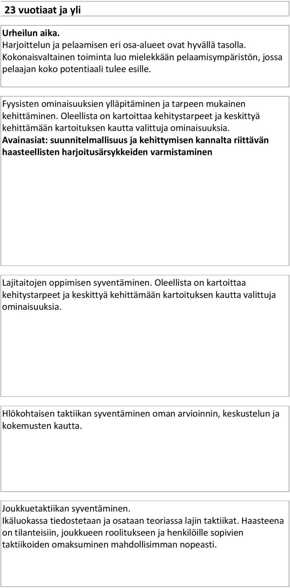 Oleellista on kartoittaa kehitystarpeet ja keskittyä kehittämään kartoituksen kautta valittuja ominaisuuksia.