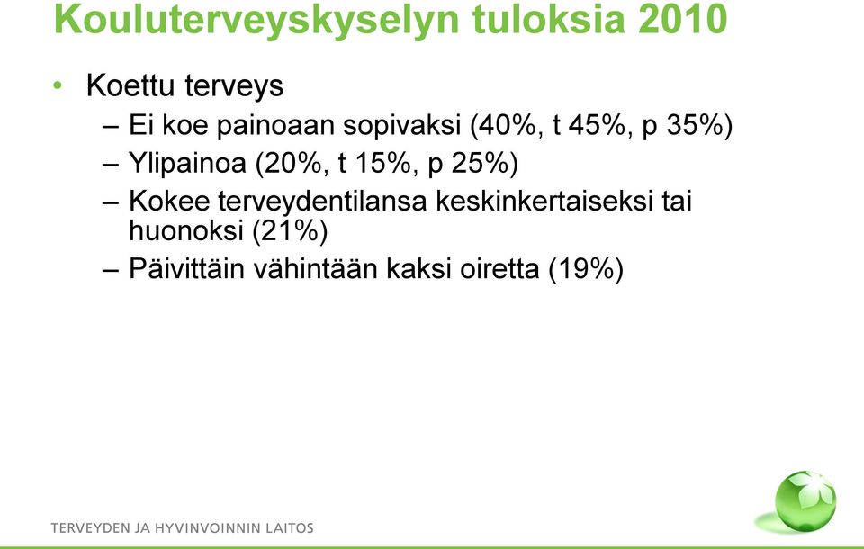 15%, p 25%) Kokee terveydentilansa keskinkertaiseksi tai