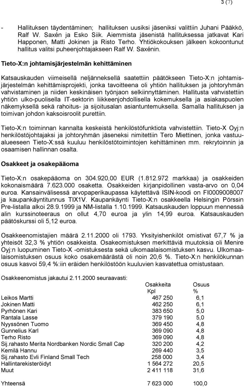 Tieto-X:n johtamisjärjestelmän kehittäminen Katsauskauden viimeisellä neljänneksellä saatettiin päätökseen Tieto-X:n johtamisjärjestelmän kehittämisprojekti, jonka tavoitteena oli yhtiön hallituksen