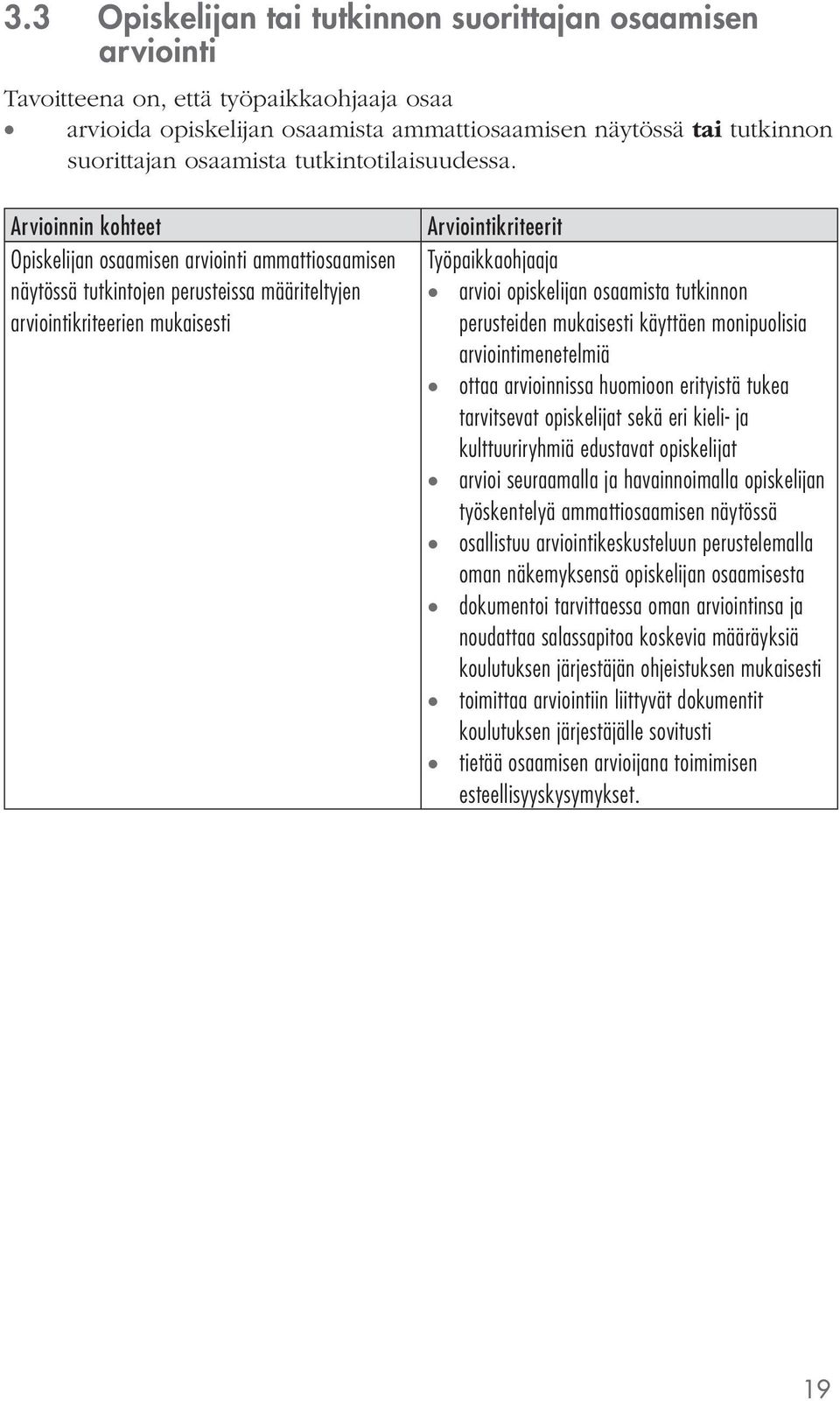 Arvioinnin kohteet Opiskelijan osaamisen arviointi ammattiosaamisen näytössä tutkintojen perusteissa määriteltyjen arviointikriteerien mukaisesti Arviointikriteerit arvioi opiskelijan osaamista