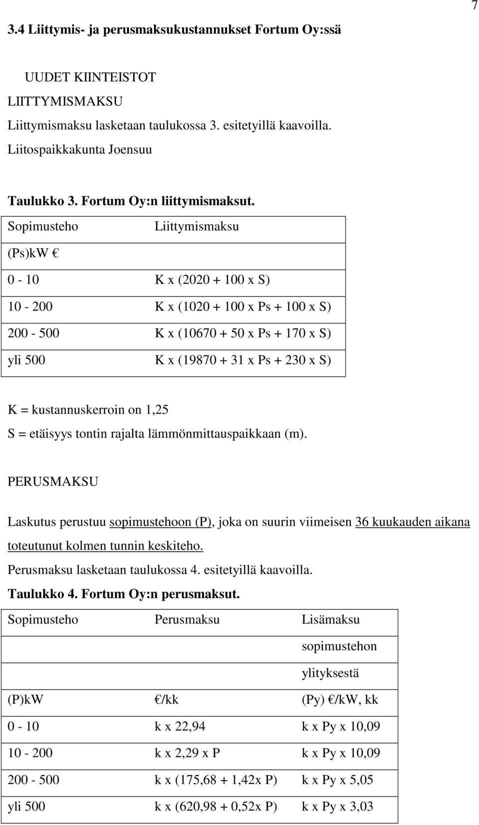 Sopimusteho Liittymismaksu (Ps)kW 0-10 K x (2020 + 100 x S) 10-200 K x (1020 + 100 x Ps + 100 x S) 200-500 K x (10670 + 50 x Ps + 170 x S) yli 500 K x (19870 + 31 x Ps + 230 x S) K = kustannuskerroin