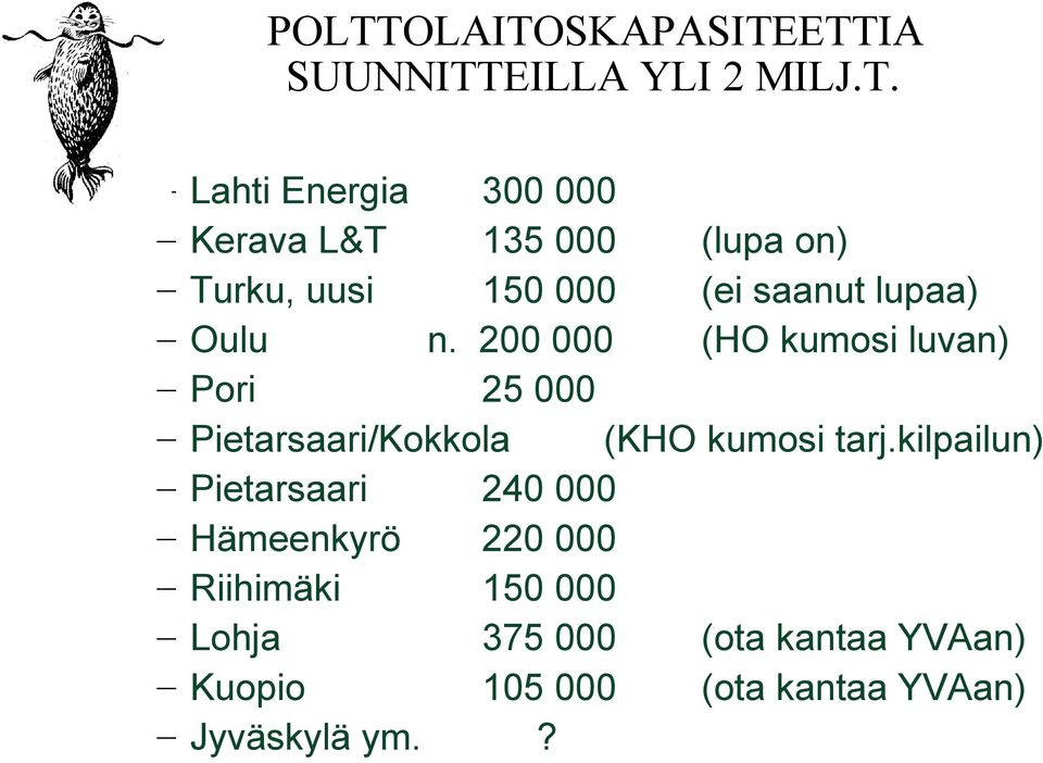 200 000 (HO kumosi luvan) Pori 25 000 Pietarsaari/Kokkola (KHO kumosi tarj.