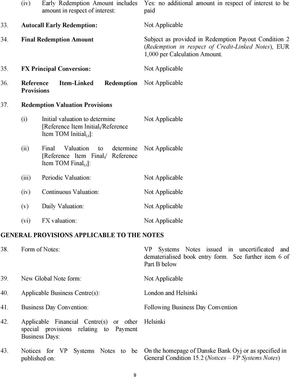 Reference Item-Linked Redemption Provisions 37.