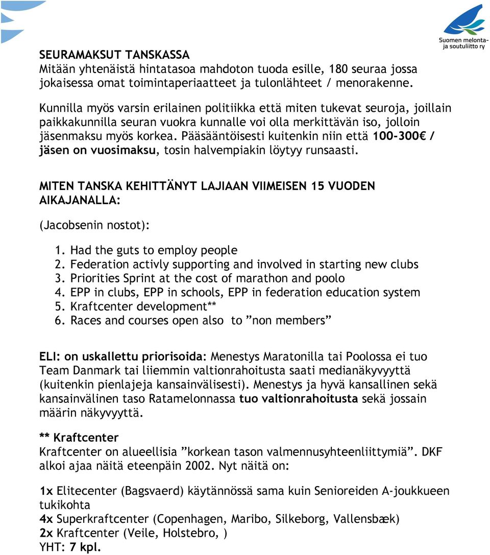 Pääsääntöisesti kuitenkin niin että 100-300 / jäsen on vuosimaksu, tosin halvempiakin löytyy runsaasti. MITEN TANSKA KEHITTÄNYT LAJIAAN VIIMEISEN 15 VUODEN AIKAJANALLA: (Jacobsenin nostot): 1.