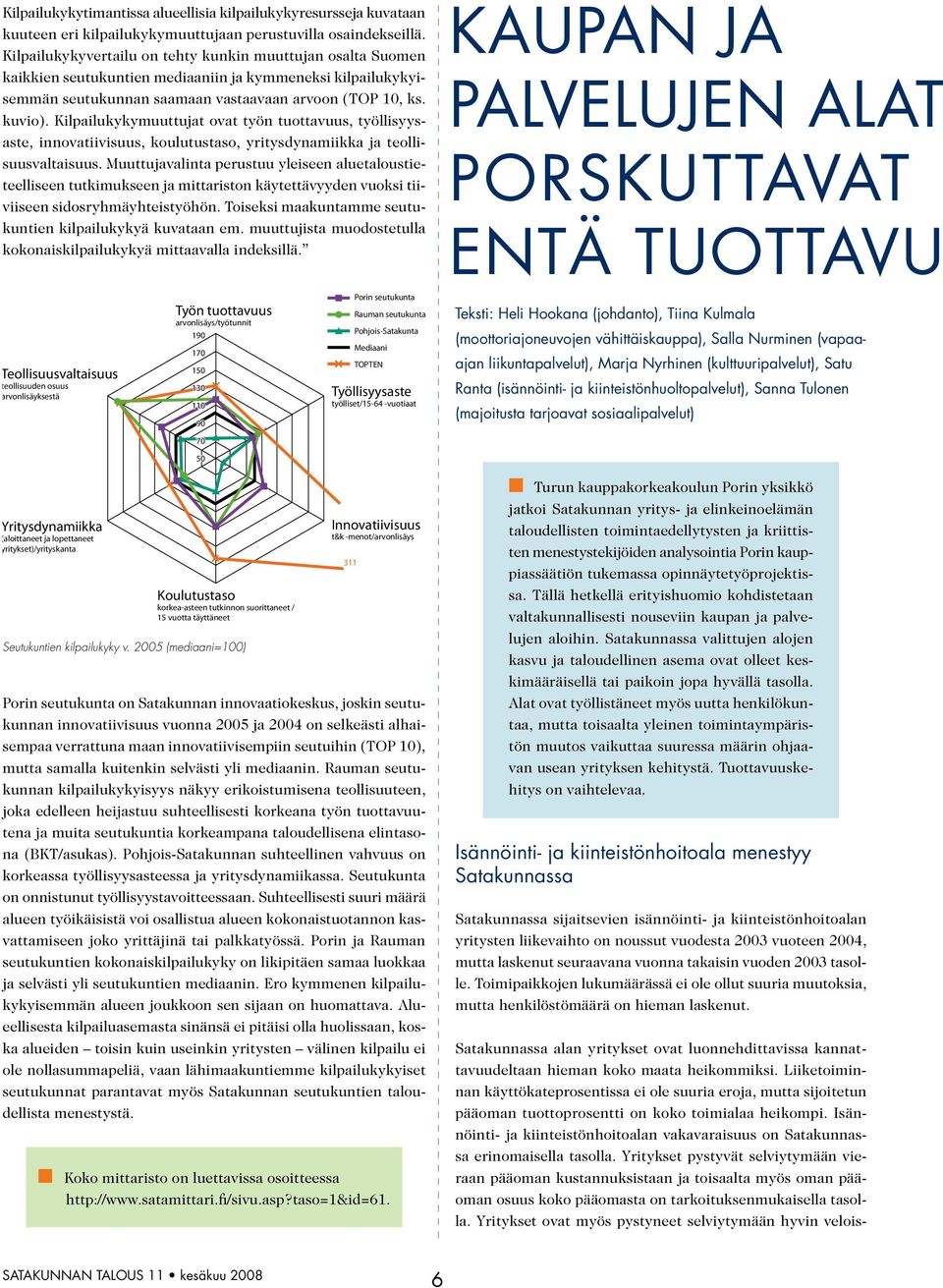 Kilpailukykymuuttujat ovat työn tuottavuus, työllisyysaste, innovatiivisuus, koulutustaso, yritysdynamiikka ja teollisuusvaltaisuus.