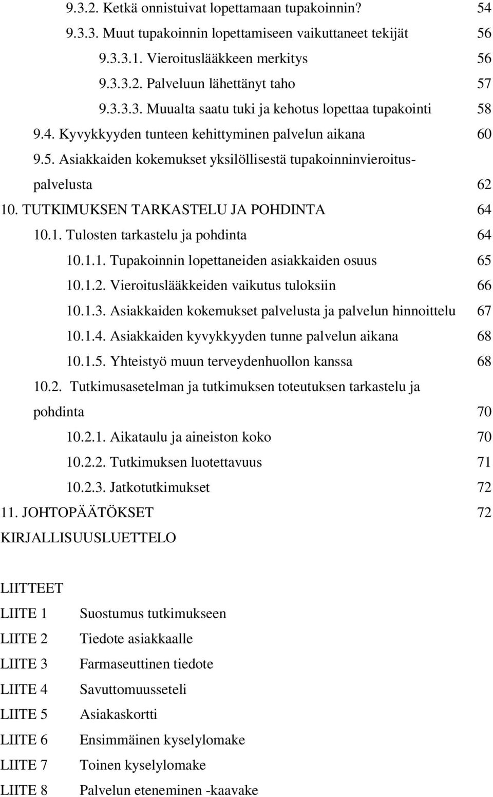 1.1. Tupakoinnin lopettaneiden asiakkaiden osuus 65 10.1.2. Vieroituslääkkeiden vaikutus tuloksiin 66 10.1.3. Asiakkaiden kokemukset palvelusta ja palvelun hinnoittelu 67 10.1.4.