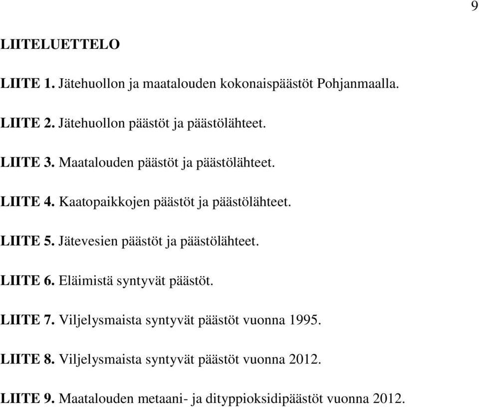 Kaatopaikkojen päästöt ja päästölähteet. LIITE 5. Jätevesien päästöt ja päästölähteet. LIITE 6.