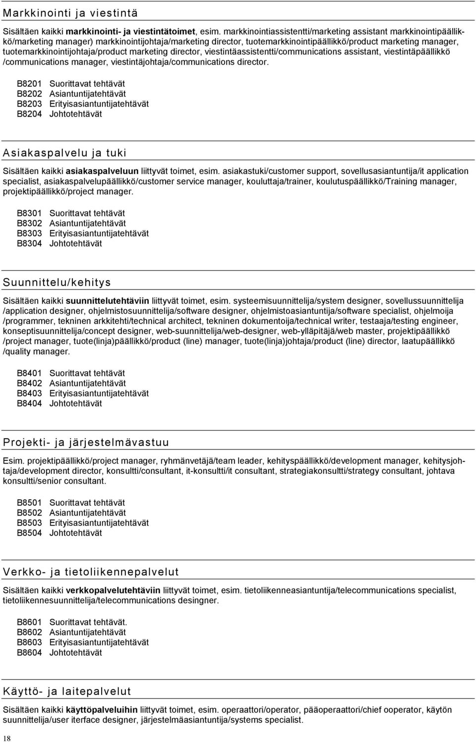 tuotemarkkinointijohtaja/product marketing director, viestintäassistentti/communications assistant, viestintäpäällikkö /communications manager, viestintäjohtaja/communications director.