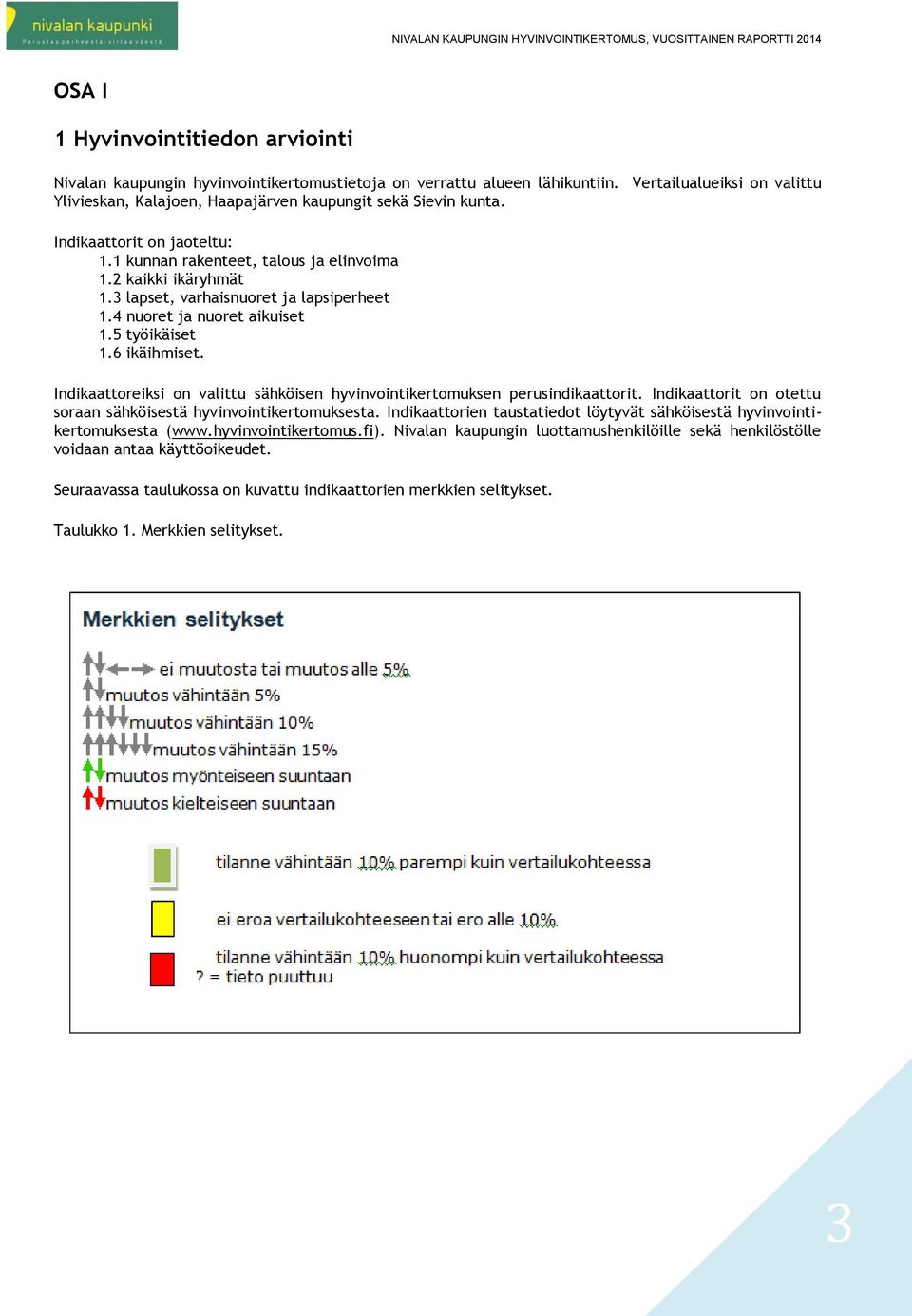 3 lapset, varhaisnuoret ja lapsiperheet 1.4 nuoret ja nuoret aikuiset 1.5 työikäiset 1.6 ikäihmiset. Indikaattoreiksi on valittu sähköisen hyvinvointikertomuksen perusindikaattorit.