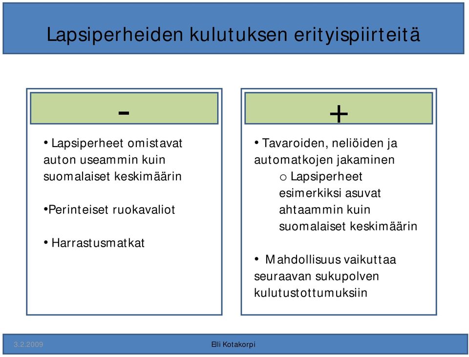 neliöiden ja automatkojen jakaminen o Lapsiperheet esimerkiksi asuvat ahtaammin kuin