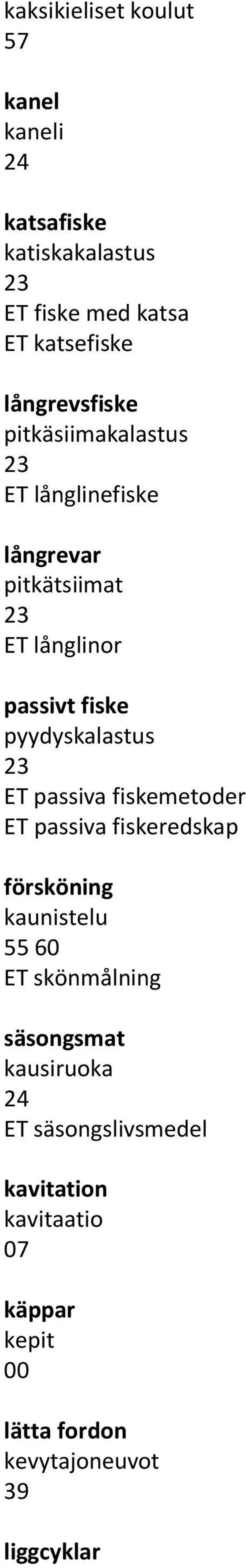 pyydyskalastus 23 ET passiva fiskemetoder ET passiva fiskeredskap försköning kaunistelu 55 60 ET skönmålning