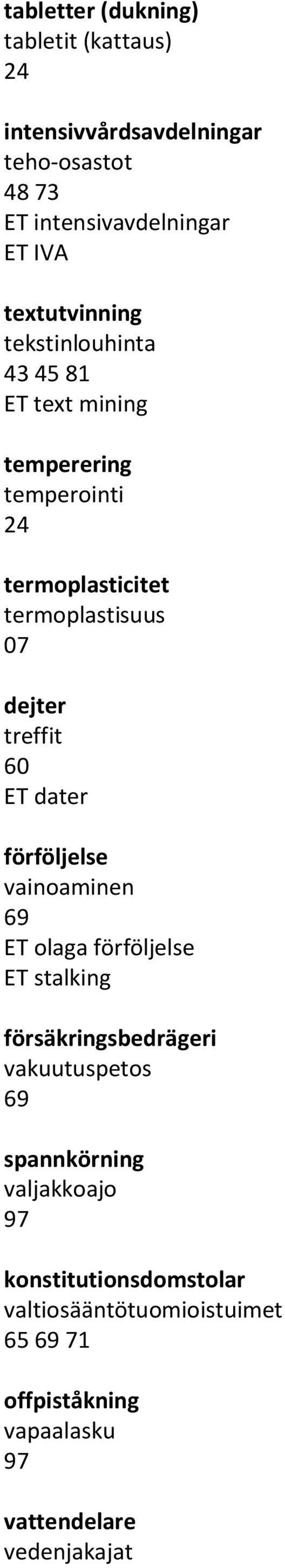 treffit 60 ET dater förföljelse vainoaminen 69 ET olaga förföljelse ET stalking försäkringsbedrägeri vakuutuspetos 69