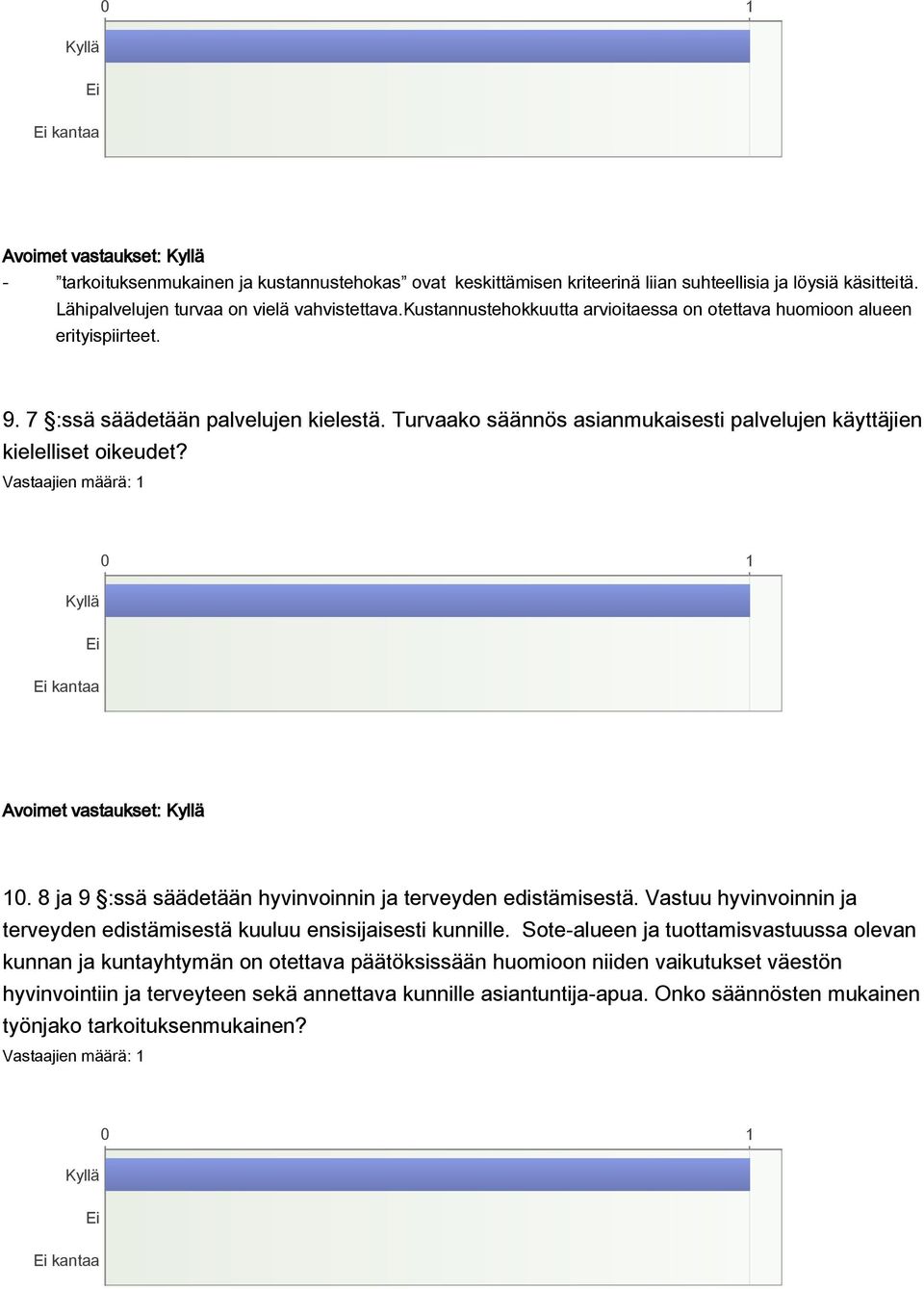 Avoimet vastaukset: 10. 8 ja 9 :ssä säädetään hyvinvoinnin ja terveyden edistämisestä. Vastuu hyvinvoinnin ja terveyden edistämisestä kuuluu ensisijaisesti kunnille.