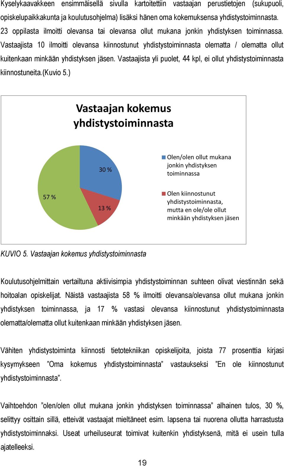 Vastaajista 10 ilmoitti olevansa yhdistystoiminnasta olematta / olematta ollut kuitenkaan minkään yhdistyksen jäsen. Vastaajista yli puolet, 44 kpl, ei ollut yhdistystoiminnasta kiinnostuneita.