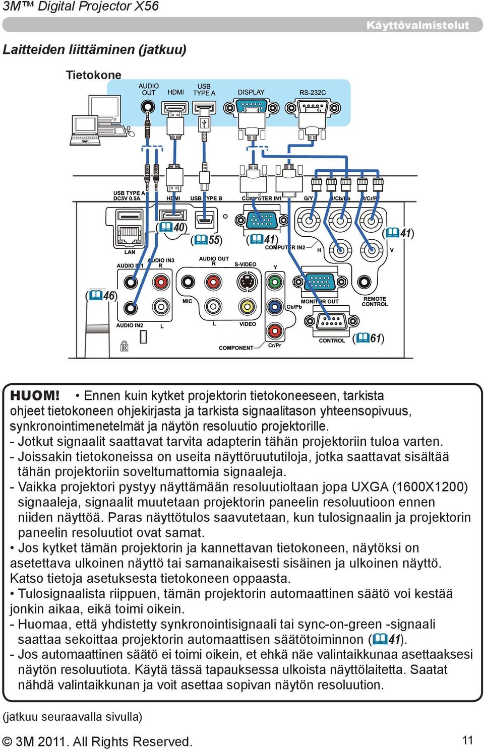 - Jotkut signaalit saattavat tarvita adapterin tähän projektoriin tuloa varten.