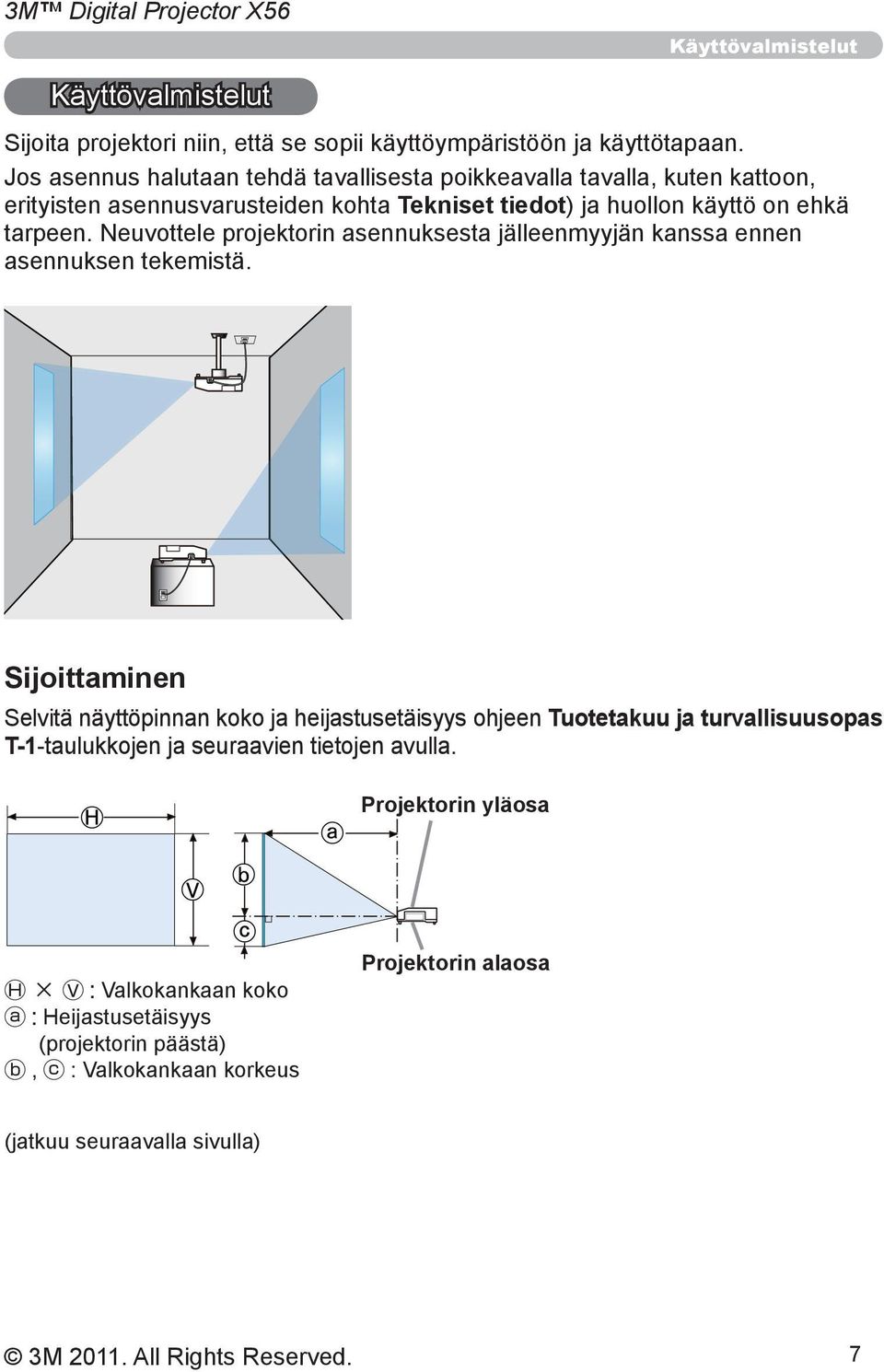 Neuvottele projektorin asennuksesta jälleenmyyjän kanssa ennen asennuksen tekemistä.