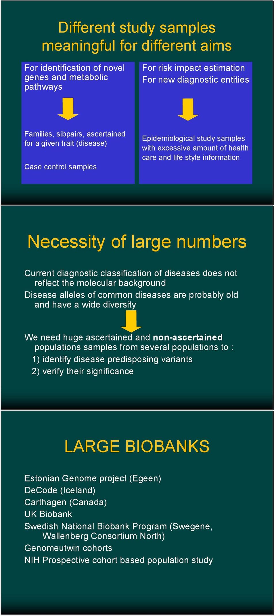 classification of diseases does not reflect the molecular background Disease alleles of common diseases are probably old and have a wide diversity We need huge ascertained and non-ascertained