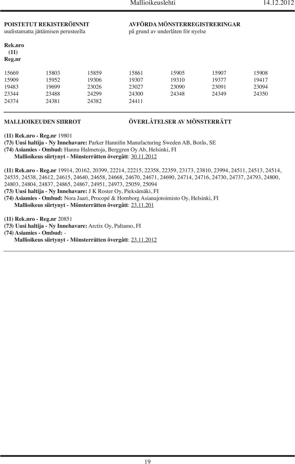 MALLIOIKEUDEN SIIRROT ÖVERLÅTELSER AV MÖNSTERRÄTT (11) Rek.nro - Reg.