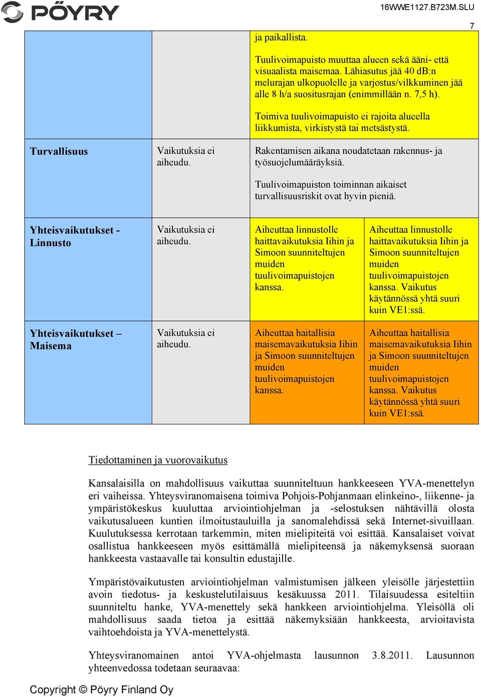 Toimiva tuulivoimapuisto ei rajoita alueella liikkumista, virkistystä tai metsästystä. Rakentamisen aikana noudatetaan rakennus- ja työsuojelumääräyksiä.