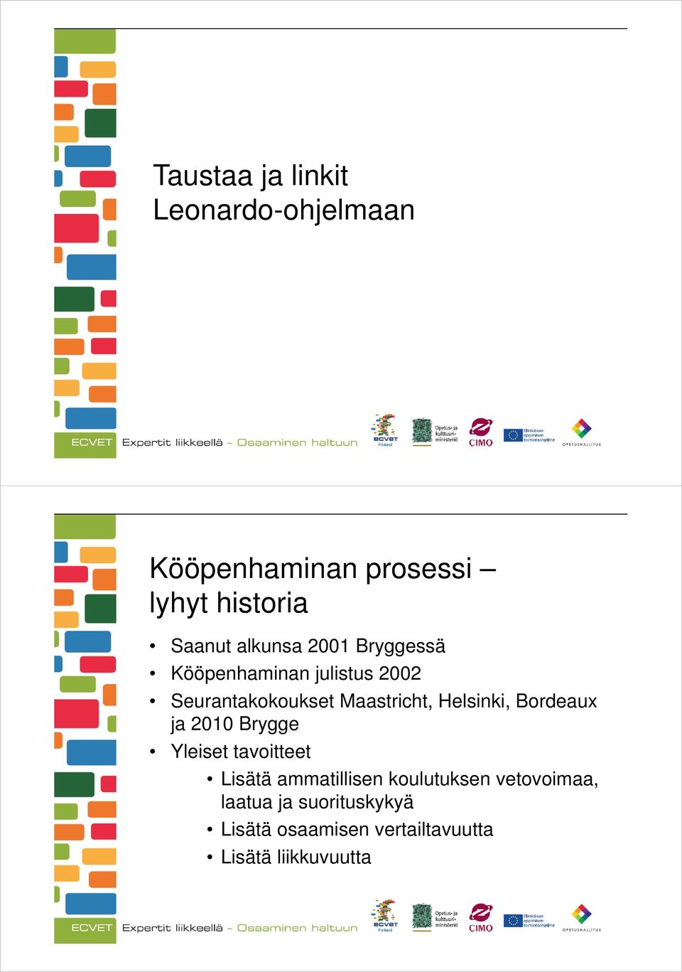Helsinki, Bordeaux ja 2010 Brygge Yleiset tavoitteet Lisätä ammatillisen