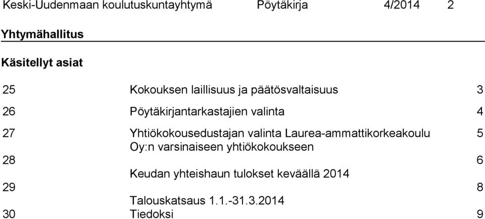 Yhtiökokousedustajan valinta Laurea-ammattikorkeakoulu 5 Oy:n varsinaiseen