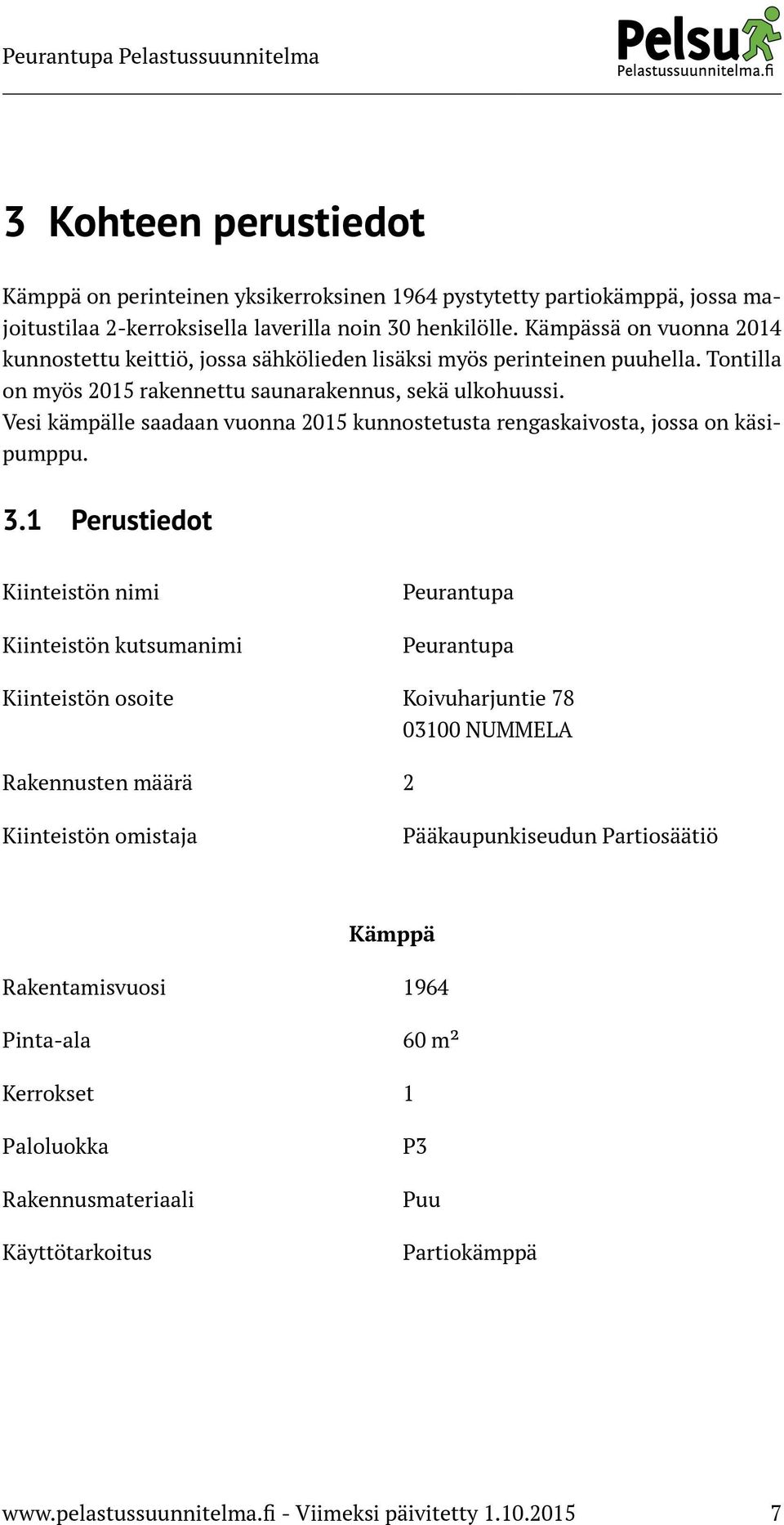 Vesi kämpälle saadaan vuonna 2015 kunnostetusta rengaskaivosta, jossa on käsipumppu. 3.