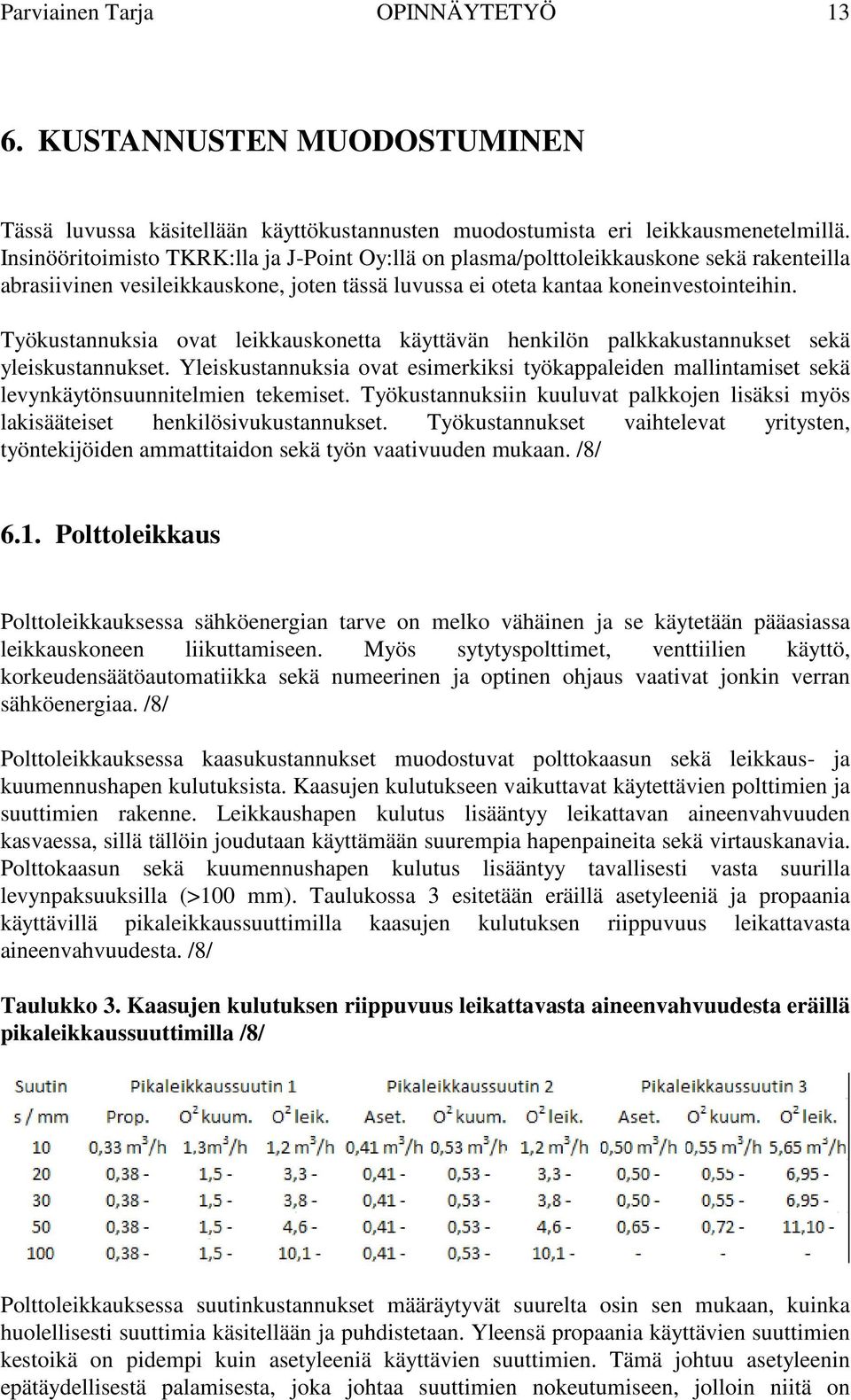 Työkustannuksia ovat leikkauskonetta käyttävän henkilön palkkakustannukset sekä yleiskustannukset.