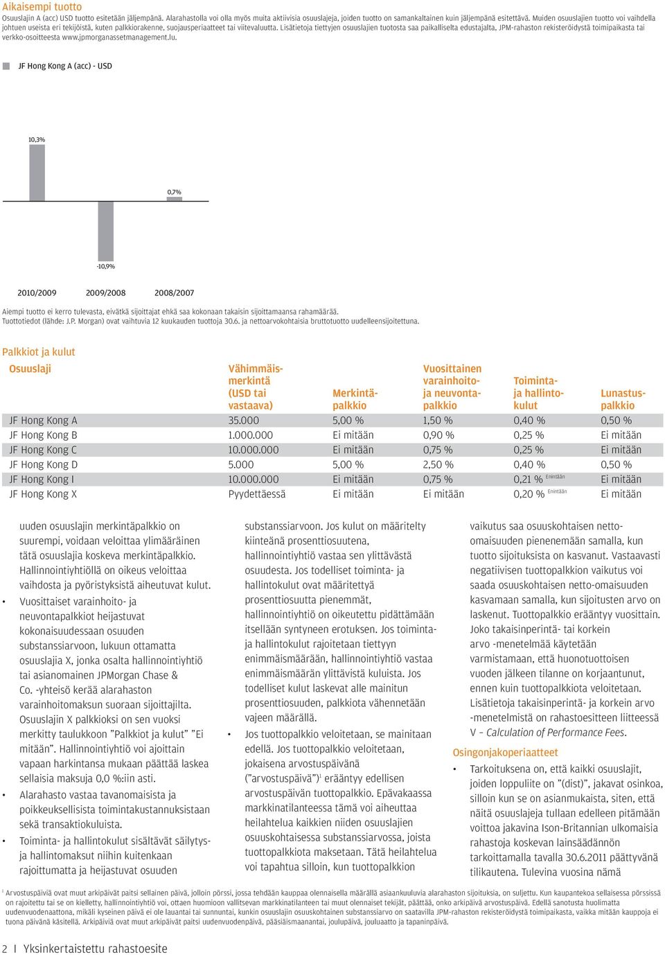 Lisätietoja tiettyjen osuuslajien tuotosta saa paikalliselta edustajalta, JPM-rahaston rekisteröidystä toimipaikasta tai verkko-osoitteesta www.jpmorganassetmanagement.lu.