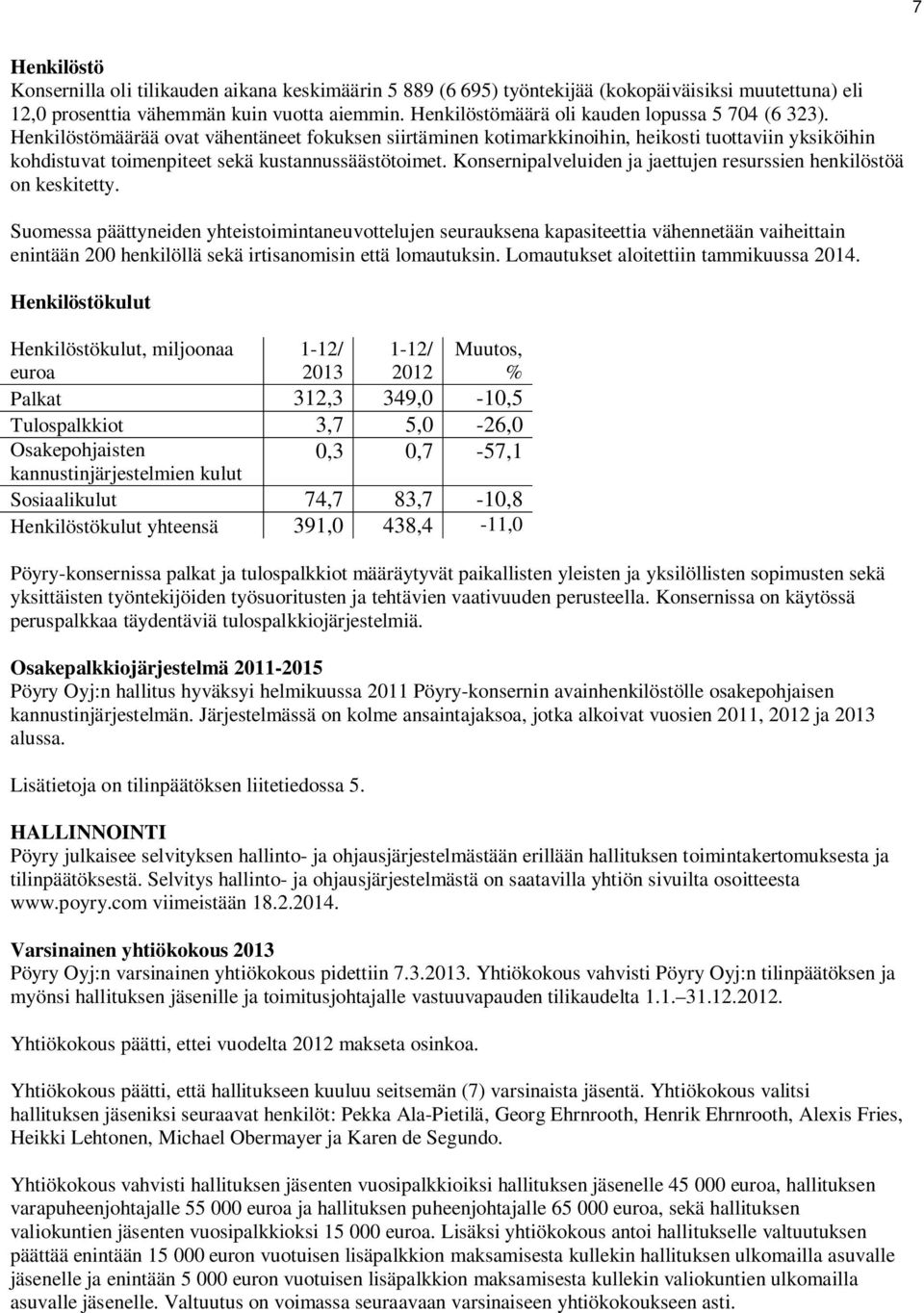 Henkilöstömäärää ovat vähentäneet fokuksen siirtäminen kotimarkkinoihin, heikosti tuottaviin yksiköihin kohdistuvat toimenpiteet sekä kustannussäästötoimet.