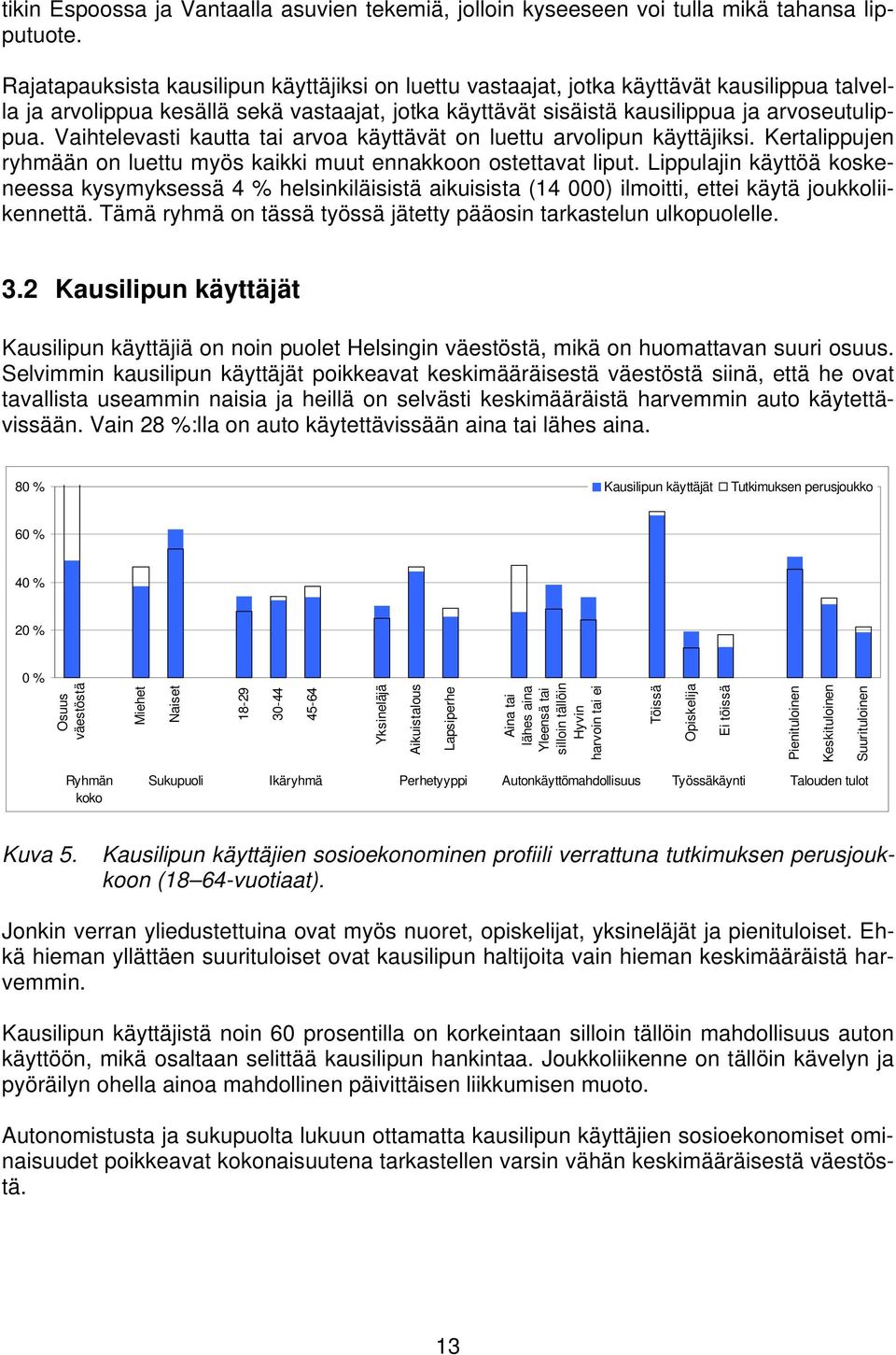 Vaihtelevasti kautta tai arvoa käyttävät on luettu arvolipun käyttäjiksi. Kertalippujen ryhmään on luettu myös kaikki muut ennakkoon ostettavat liput.