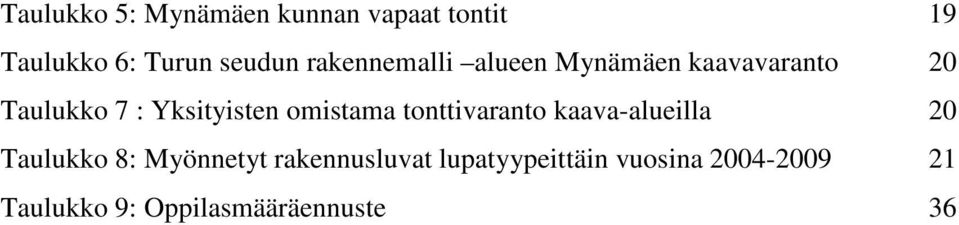 omistama tonttivaranto kaava-alueilla 20 Taulukko 8: Myönnetyt