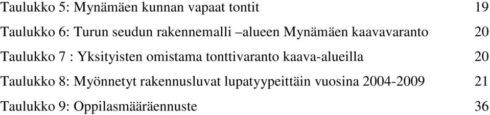 omistama tonttivaranto kaava-alueilla 20 Taulukko 8: Myönnetyt