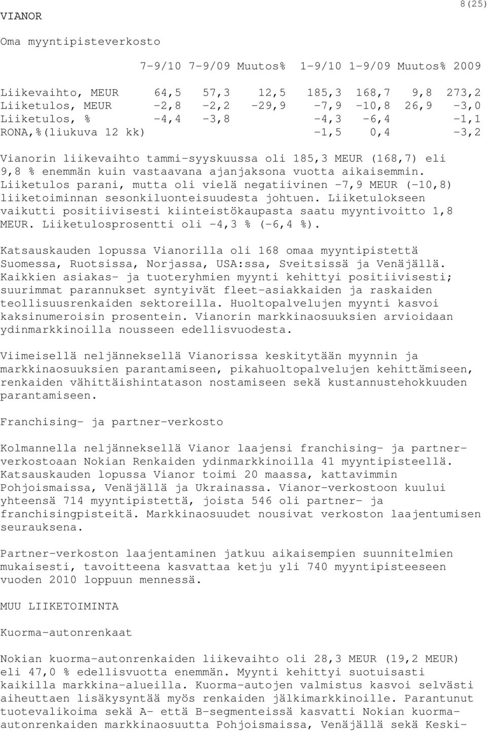 Liiketulos parani, mutta oli vielä negatiivinen -7,9 MEUR (-10,8) liiketoiminnan sesonkiluonteisuudesta johtuen. Liiketulokseen vaikutti positiivisesti kiinteistökaupasta saatu myyntivoitto 1,8 MEUR.