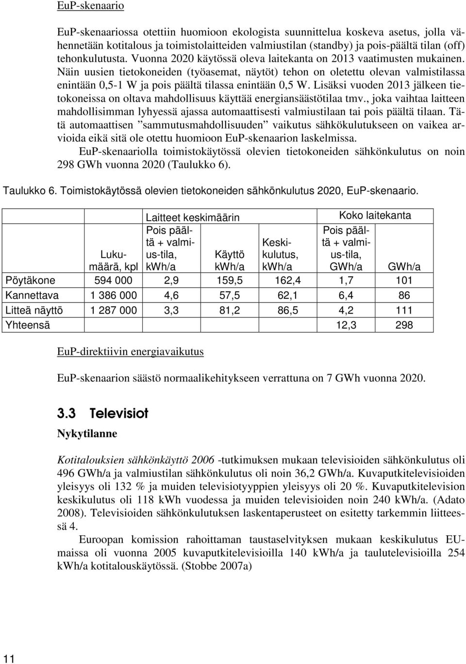 Näin uusien tietokoneiden (työasemat, näytöt) tehon on oletettu olevan valmistilassa enintään 0,5-1 W ja pois päältä tilassa enintään 0,5 W.