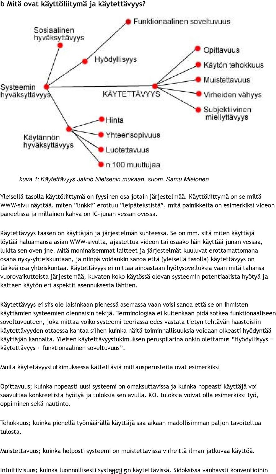 Käytettävyys taasen on käyttäjän ja järjestelmän suhteessa. Se on mm.