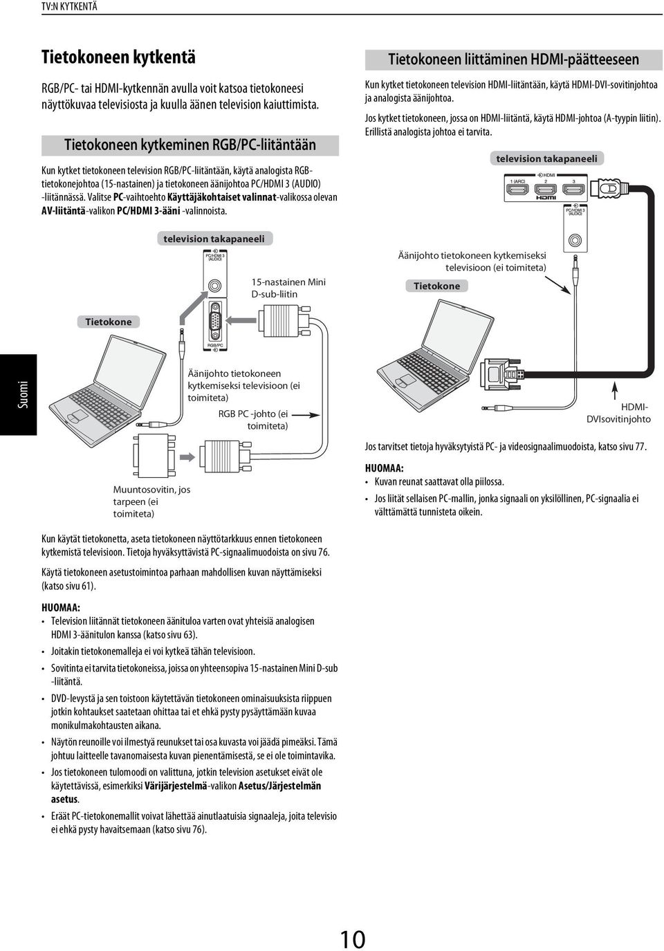 Vlitse PC-vihtoehto Käyttäjäkohtiset vlinnt-vlikoss olevn AV-liitäntä-vlikon PC/HDMI 3-ääni -vlinnoist.