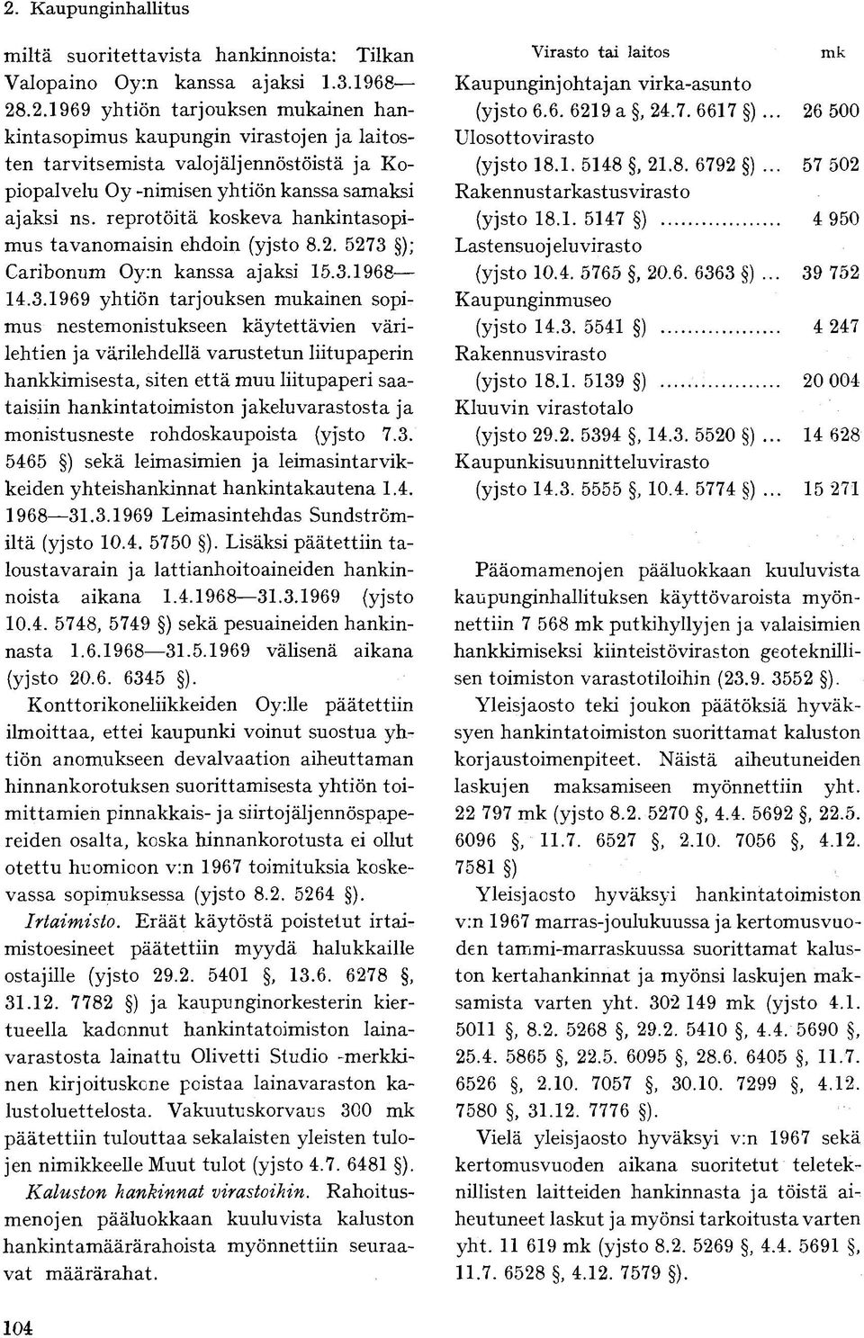 reprot öitä koskeva hankintasopimus tavanomaisin ehdoin (yjsto 8.2. 5273 