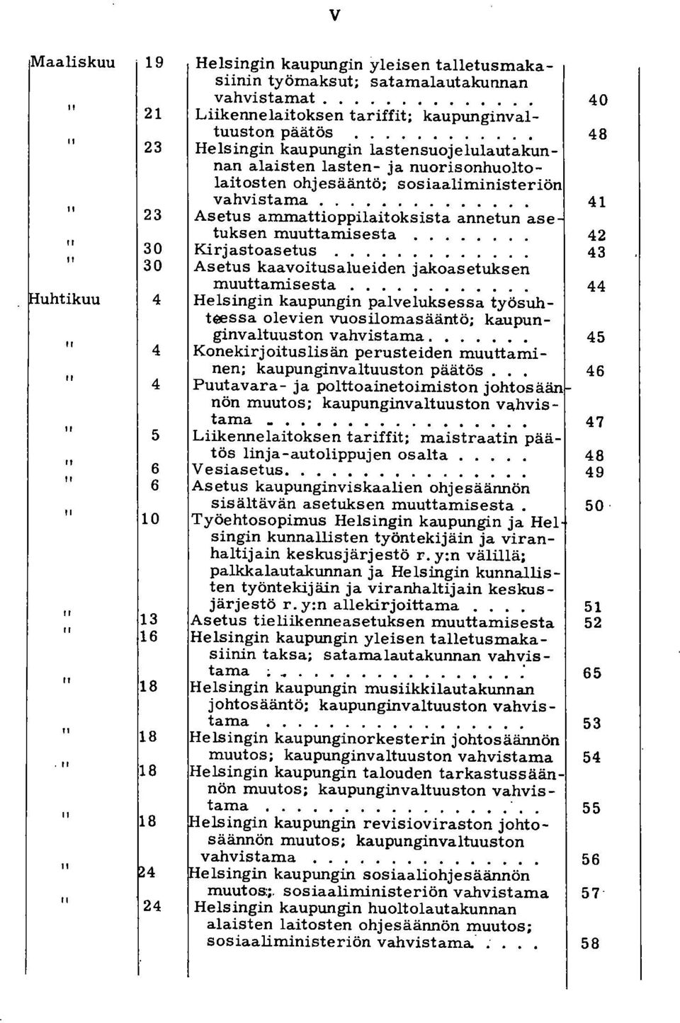 Asetus ammattioppilaitoksista annetun ase tuksen muuttamisesta 42 Kirjastoasetus 43 Asetus kaavoitus alueiden jakoasetuksen muuttamisesta 44 Helsingin kaupungin palveluksessa työsuhtqessa olevien