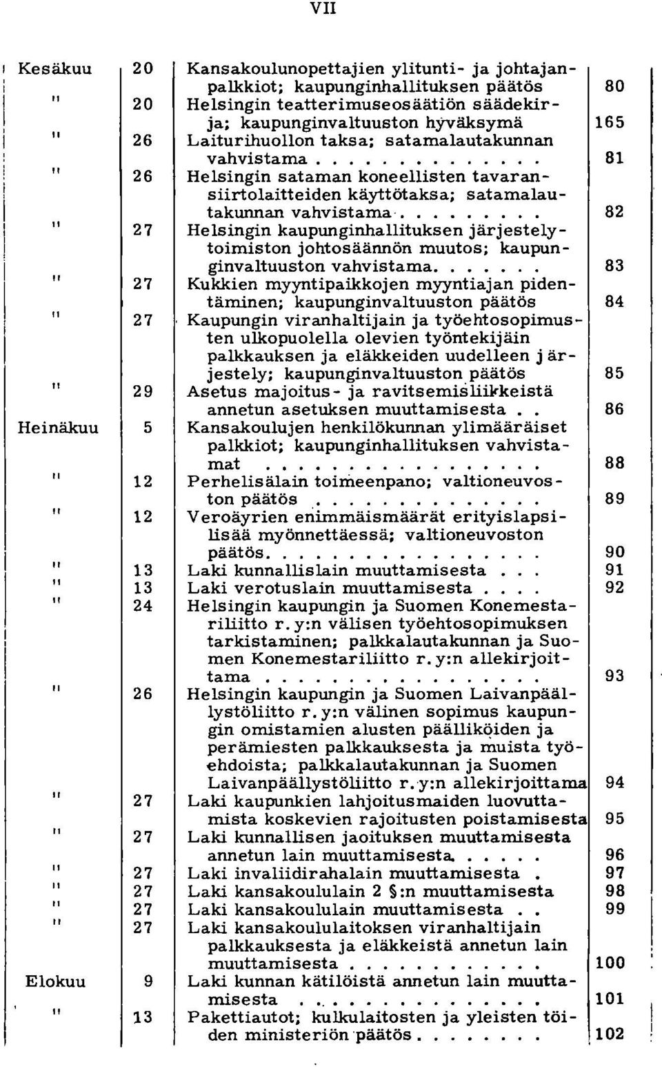 ............. 81 Helsingin sataman koneellisten tavaransiirtolaitteiden käyttötaksa; satamalautakunnan vahvistama.
