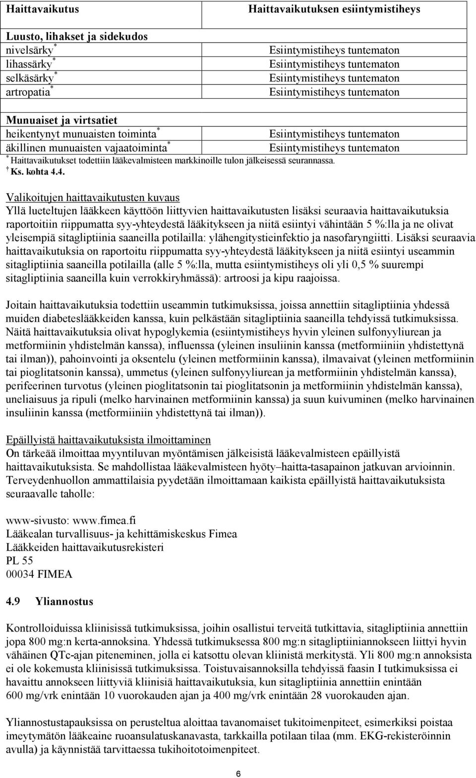 4. Valikoitujen haittavaikutusten kuvaus Yllä lueteltujen lääkkeen käyttöön liittyvien haittavaikutusten lisäksi seuraavia haittavaikutuksia raportoitiin riippumatta syy-yhteydestä lääkitykseen ja