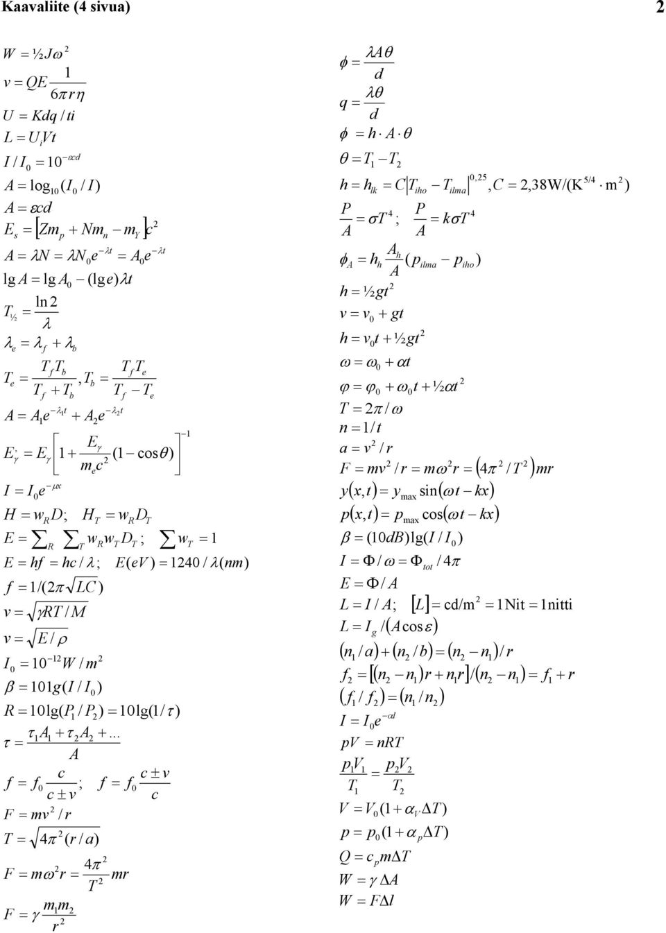 .. c c v f f0 ; f f0 c v c F v / r 4 ( r / a) 4 F r r F r d q d h h h lk C ho 0,5 la P P 4 ; k 4 h hh la h ½gt v v 0 gt h v0t ½gt t ( ho) 0 0 0t ½t / n /t a v / r F v / r r 4 / y