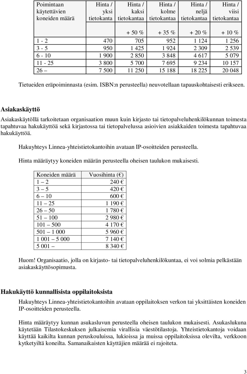 ISBN:n perusteella) neuvotellaan tapauskohtaisesti erikseen.