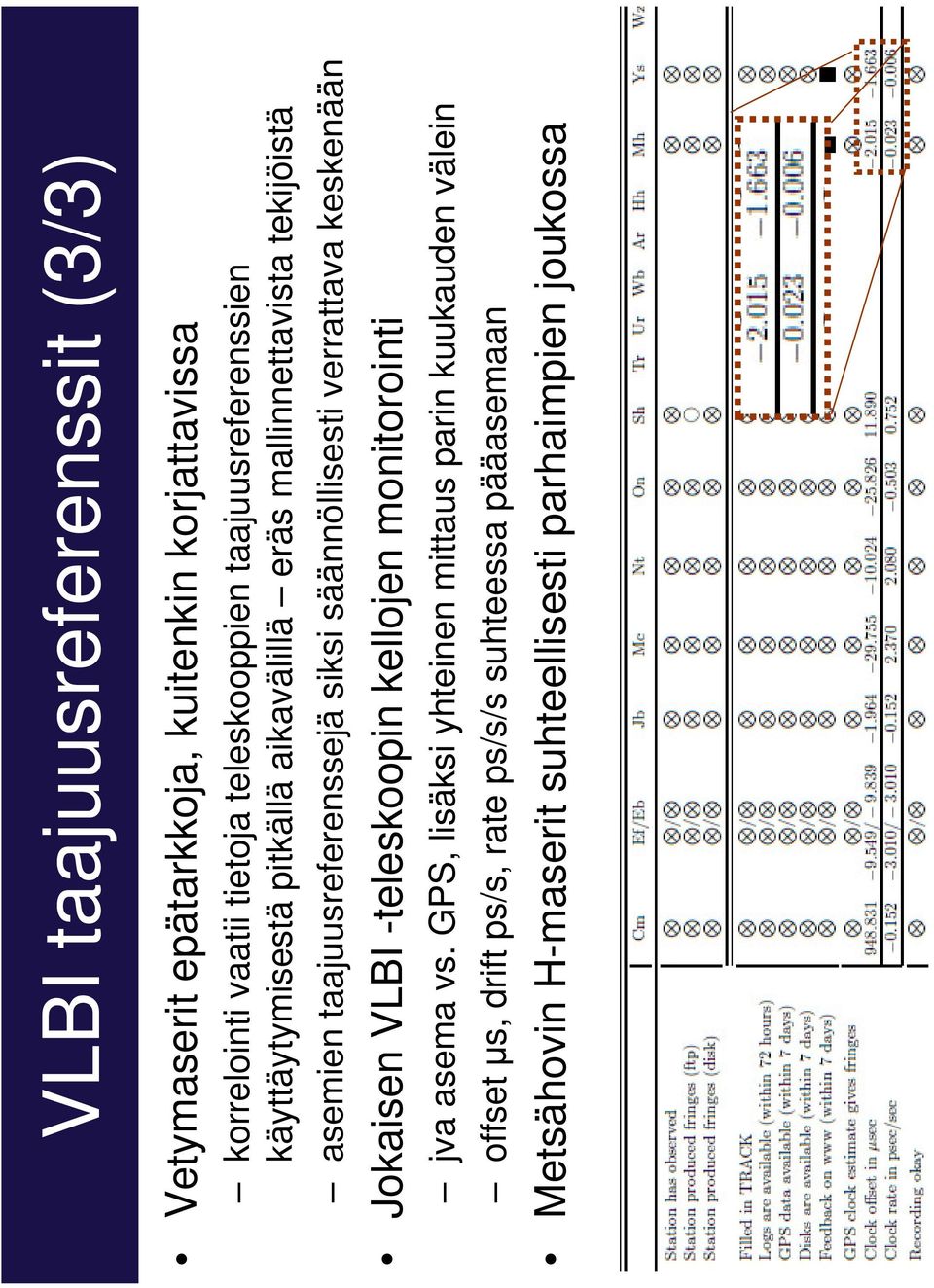 säännöllisesti verrattava keskenään Jokaisen VLBI -teleskoopin kellojen monitorointi jva asema vs.