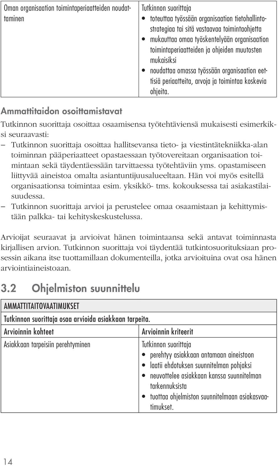 Ammattitaidon osoittamistavat osoittaa osaamisensa työtehtäviensä mukaisesti esimerkiksi seuraavasti: osoittaa hallitsevansa tieto- ja viestintätekniikka-alan toiminnan pääperiaatteet opastaessaan