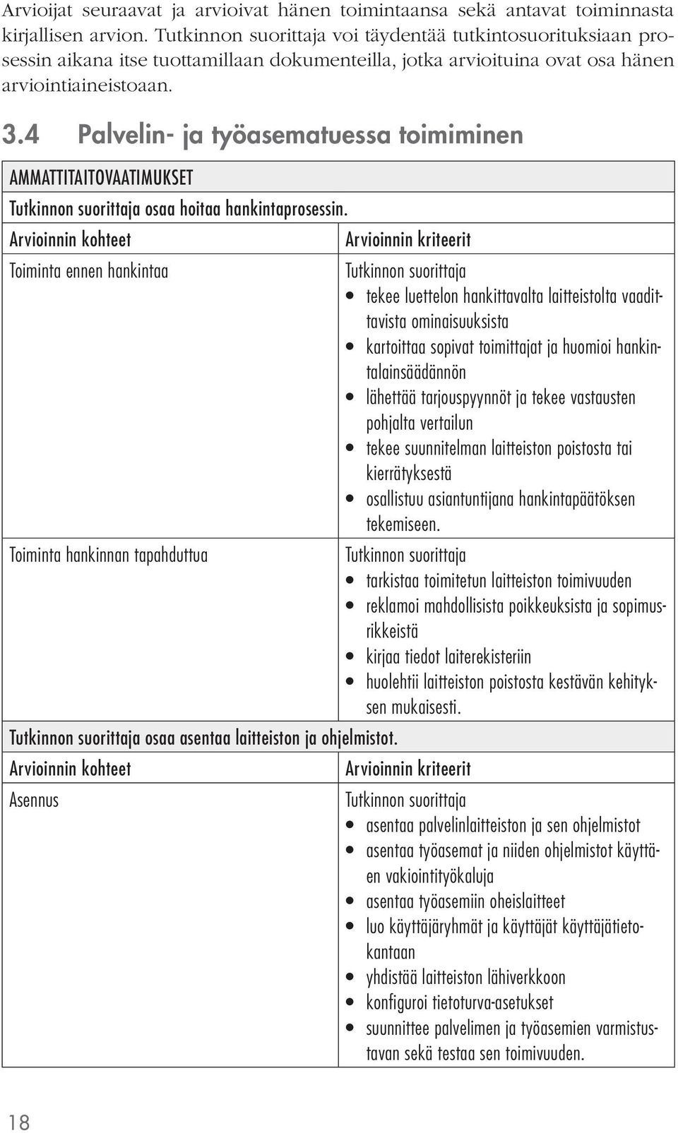 4 Palvelin- ja työasematuessa toimiminen AMMATTITAITOVAATIMUKSET osaa hoitaa hankintaprosessin.