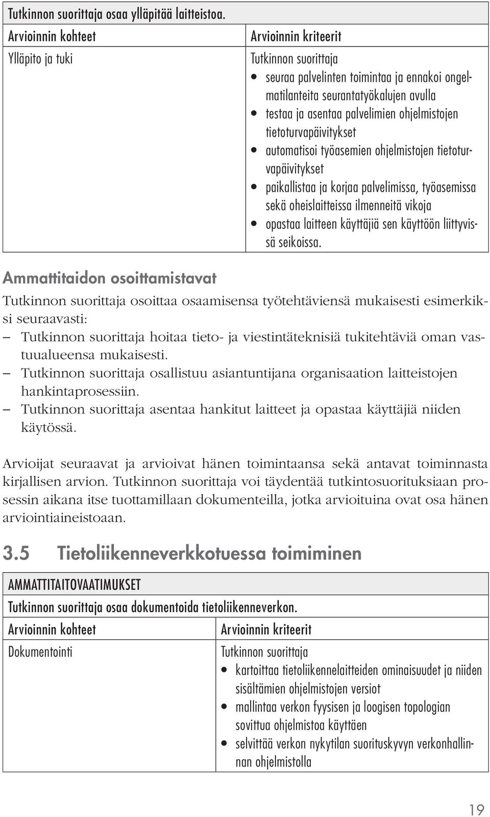 ohjelmistojen tietoturvapäivitykset paikallistaa ja korjaa palvelimissa, työasemissa sekä oheislaitteissa ilmenneitä vikoja opastaa laitteen käyttäjiä sen käyttöön liittyvissä seikoissa.