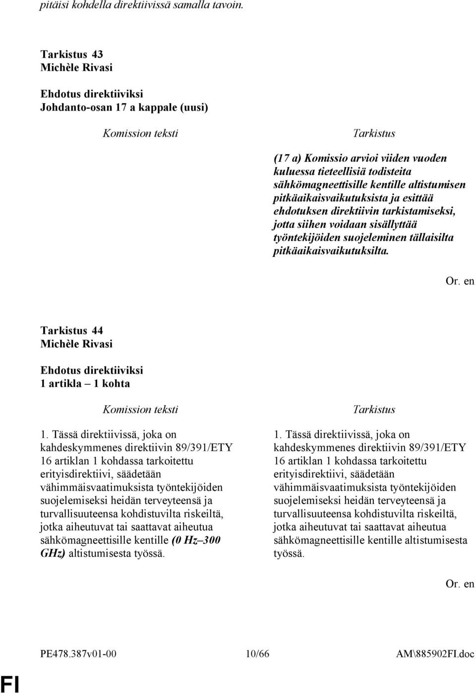 direktiivin tarkistamiseksi, jotta siihen voidaan sisällyttää työntekijöiden suojeleminen tällaisilta pitkäaikaisvaikutuksilta. 44 1 artikla 1 kohta 1.