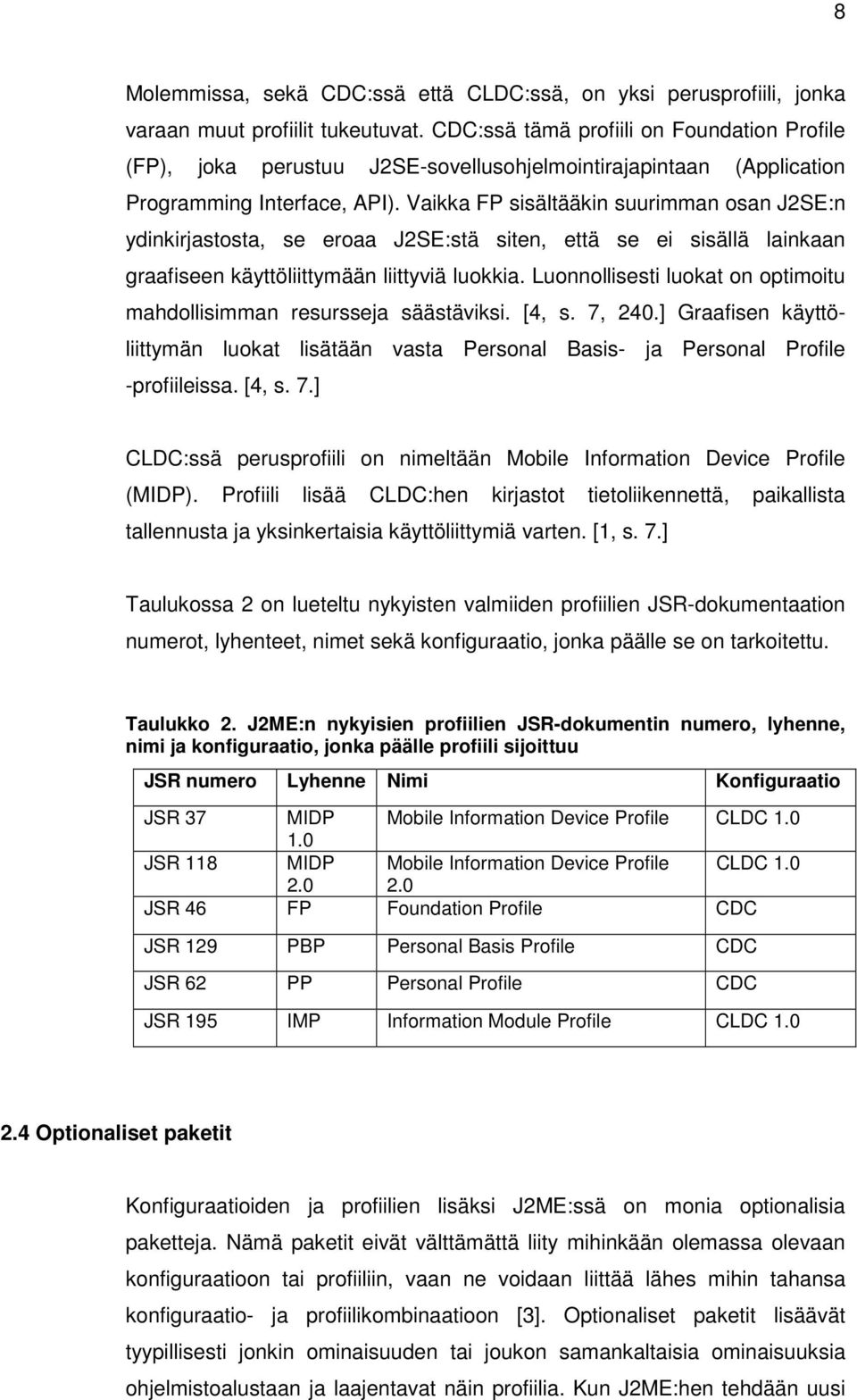 Vaikka FP sisältääkin suurimman osan J2SE:n ydinkirjastosta, se eroaa J2SE:stä siten, että se ei sisällä lainkaan graafiseen käyttöliittymään liittyviä luokkia.