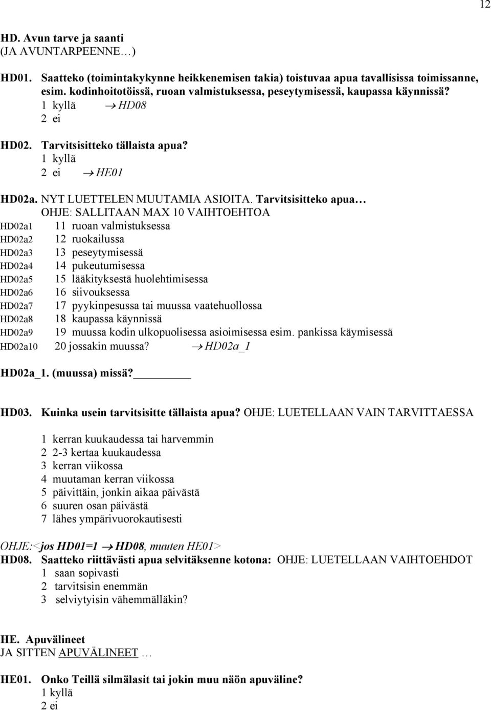 Tarvitsisitteko apua OHJE: SALLITAAN MAX 10 VAIHTOEHTOA HD02a1 11 ruoan valmistuksessa HD02a2 12 ruokailussa HD02a3 13 peseytymisessä HD02a4 14 pukeutumisessa HD02a5 15 lääkityksestä huolehtimisessa